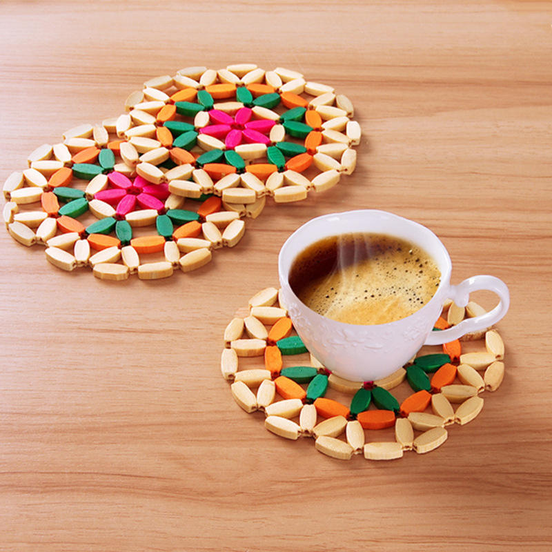 Bamboo Placemats Hollow Circular Table Mats Heat-resistant Anti-hot Tea Cup Coasters Placemat