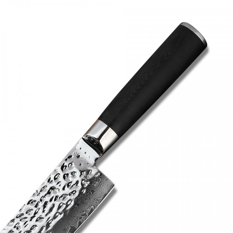 KF-21 Damascus Hammer Pattern Stainless Steel Black Handle Ultra Sharp Easy Cutting Kitchen Chef Knife