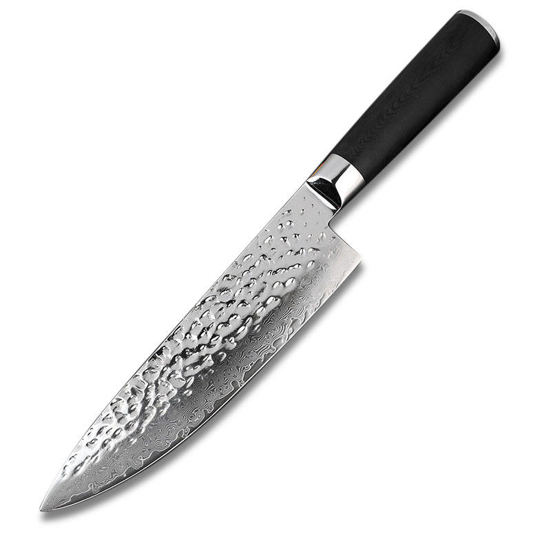 KF-21 Damascus Hammer Pattern Stainless Steel Black Handle Ultra Sharp Easy Cutting Kitchen Chef Knife