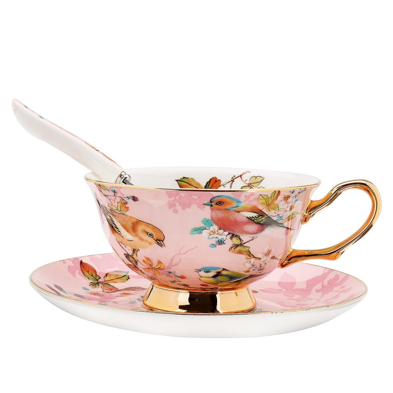 Fine Bone China Tea Coffee Cup Saucer Spoon Set 200ml Luxury Ceramic Mug