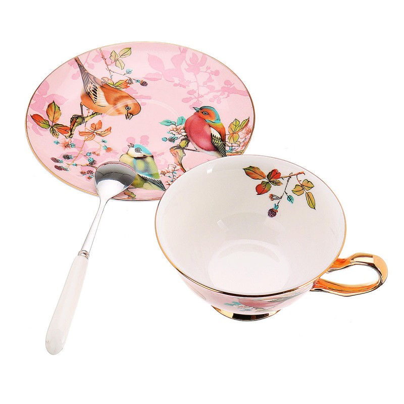 Fine Bone China Tea Coffee Cup Saucer Spoon Set 200ml Luxury Ceramic Mug