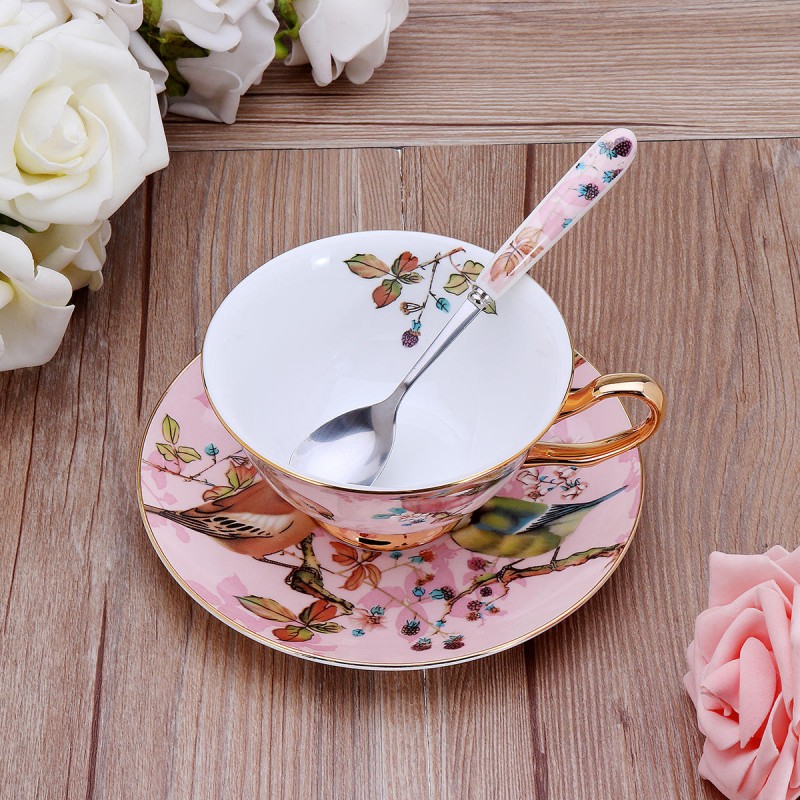 Fine Bone China Tea Coffee Cup Saucer Spoon Set 200ml Luxury Ceramic Mug