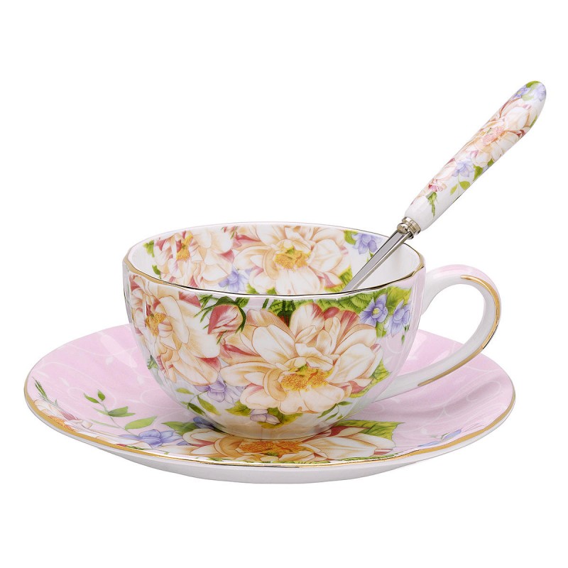 3Pcs/Set Fashion British Bone China Coffee Cup Saucer Spoon For Home Office