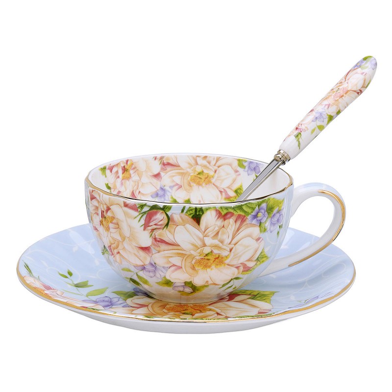 3Pcs/Set Fashion British Bone China Coffee Cup Saucer Spoon For Home Office