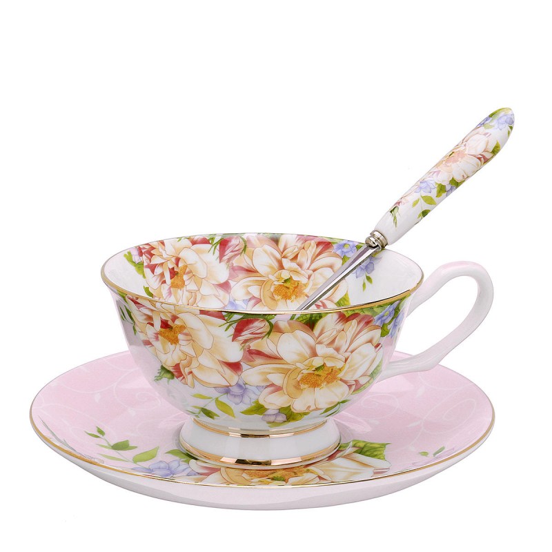 3Pcs/Set Fashion British Bone China Coffee Cup Saucer Spoon For Home Office