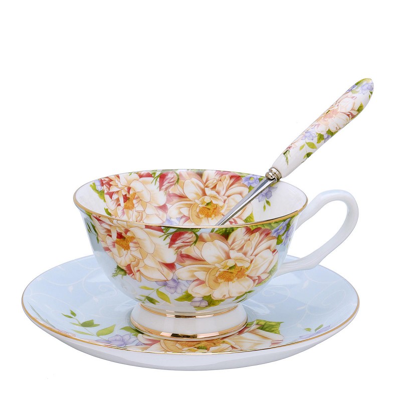 3Pcs/Set Fashion British Bone China Coffee Cup Saucer Spoon For Home Office