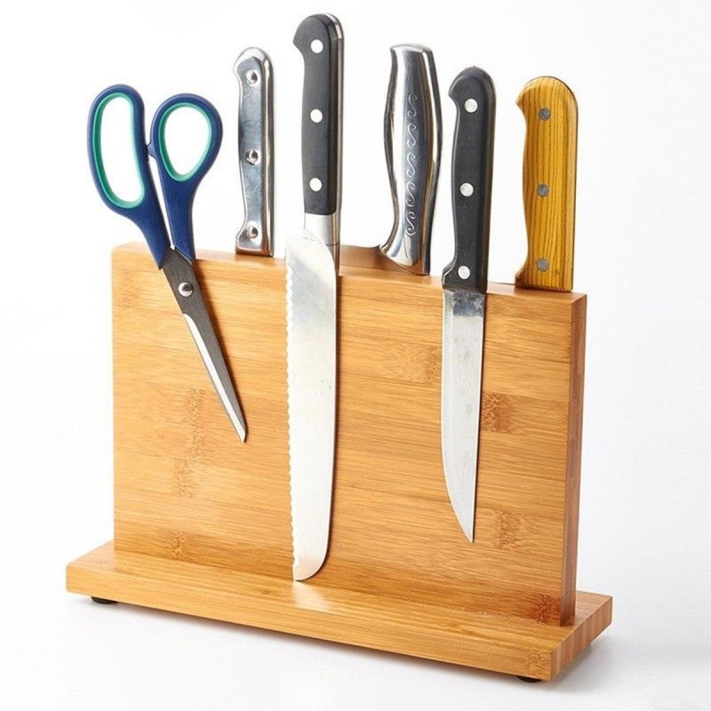 Magnetic Knife Holder Bamboo Knife Rack Kitchen Bar Storage Block Knife Stand Kitchen Storage Rack