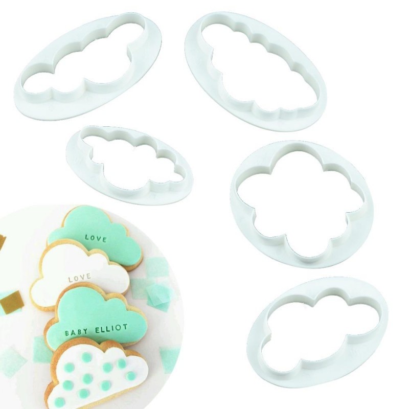 5pcs Fondant Cutter Cloud Plastic Cake Cookie Biscuit Cutter Fondant Cake Baking Mold Decorating Tools Sugarcraft