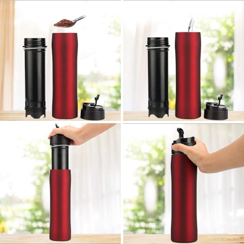 350ml BRBHOM Portable French Press Mug Coffee Maker Stainless Double Wall Tumbler For Camping Hot And Cold Brewer Vacuum Bottle