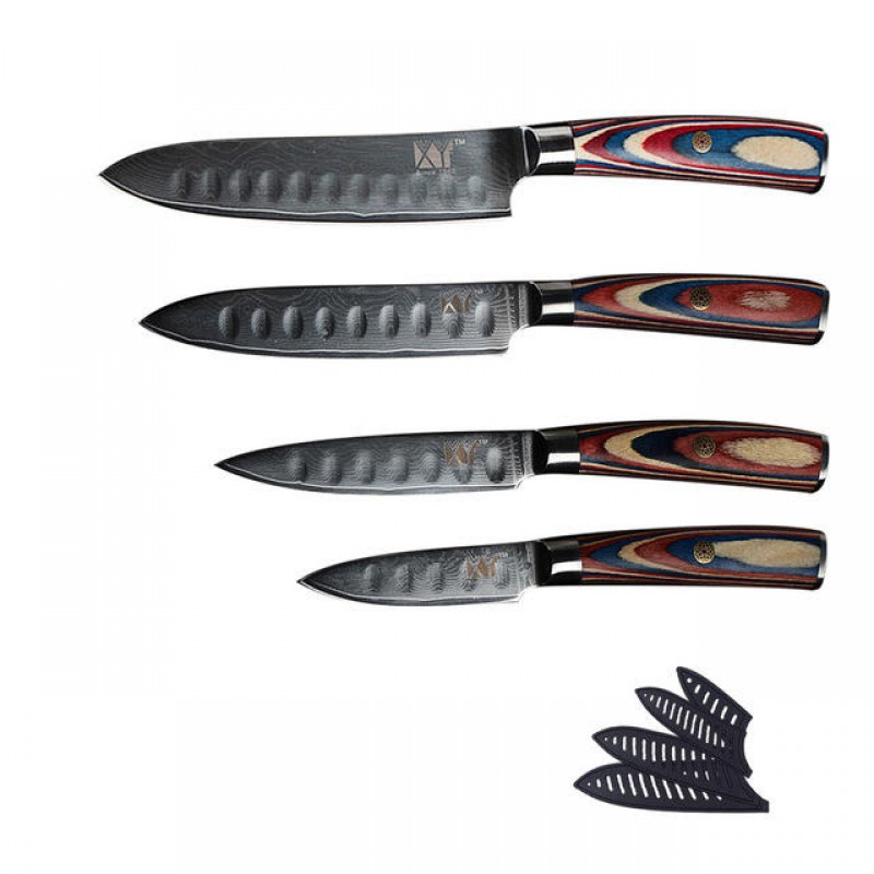 4Pcs XYJ VG10 Damascus Kitchen Knife Sets Paring Utility Slicing Chef Knife 67 Layer Japanese Damascus Kitchen Cooking Tools + Cover