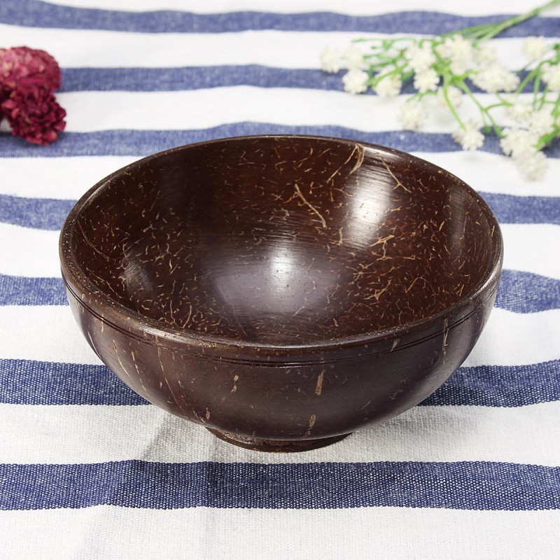 Natural Coconut Shell Bowl and Spoon Handmade Handcraft Carved Tableware Gift Rice Bowl