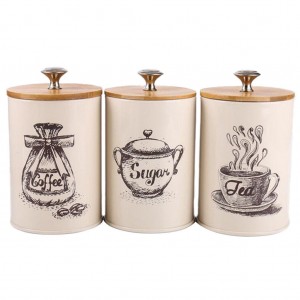 3Pcs Retro Tea Coffee Sugar Canisters Jars Pots Ti...