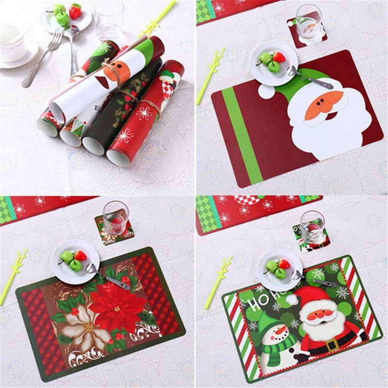 12PCS/Set Christmas Placemat Table Merry Xmas Placemats Coaster Kichen Table Decorations