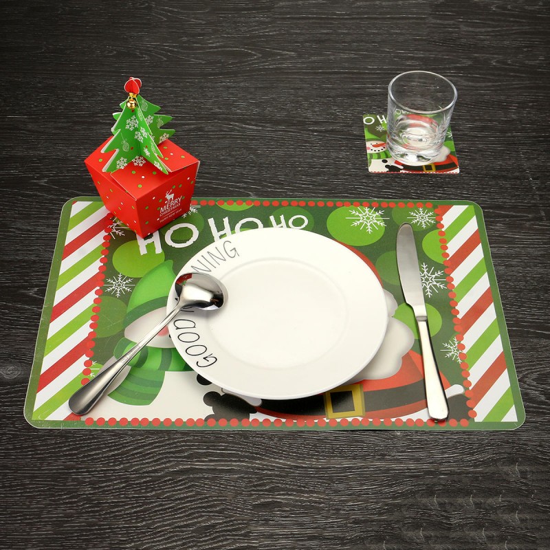 12PCS/Set Christmas Placemat Table Merry Xmas Placemats Coaster Kichen Table Decorations