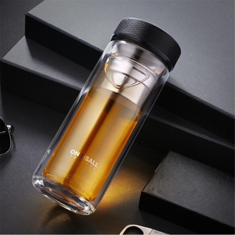 Oneisall 500ml Glass Water Bottle Cup Sports Home Office Travel Mug With Tea Infuser