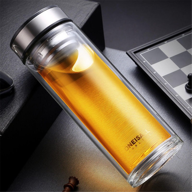 Oneisall 500ml Glass Water Bottle Cup Sports Home Office Travel Mug With Tea Infuser