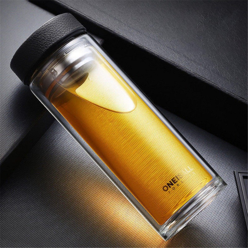 Oneisall 500ml Glass Water Bottle Cup Sports Home Office Travel Mug With Tea Infuser