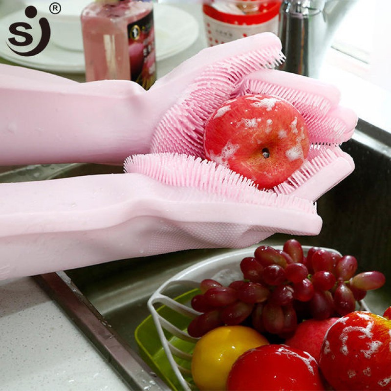 Silicone Dishwashing Glove Kitchen Cleaning Glove Convenient Brush Glove Quick to Clean Plates