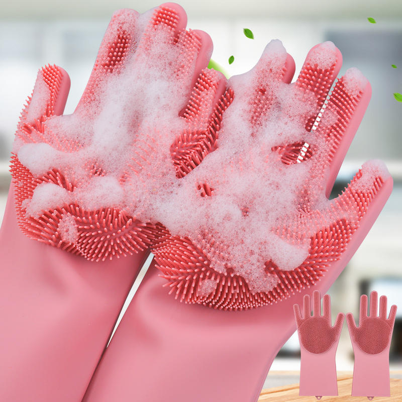 Silicone Dishwashing Glove Kitchen Cleaning Glove Convenient Brush Glove Quick to Clean Plates