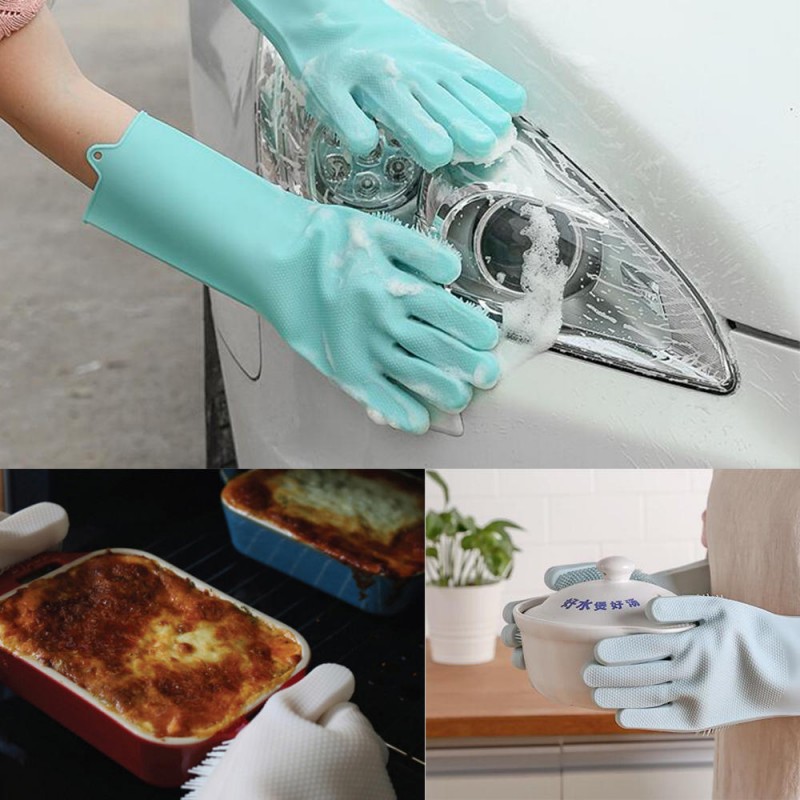 Silicone Dishwashing Glove Kitchen Cleaning Glove Convenient Brush Glove Quick to Clean Plates